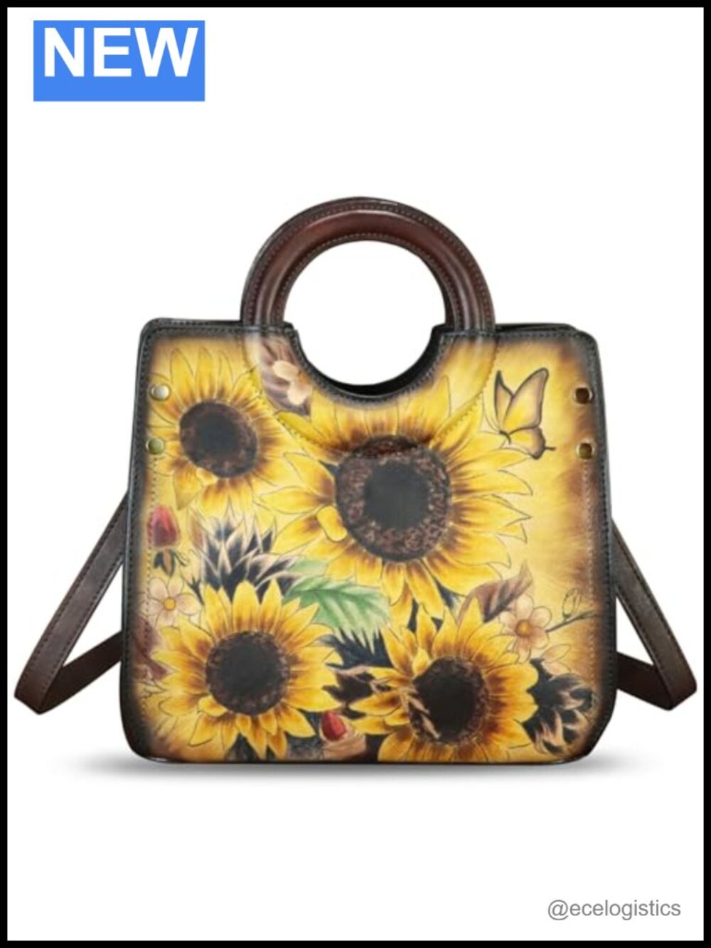 Genuine Leather Hand Painted Tote Bag Women's Handmade Shoulder Purse Crossbody